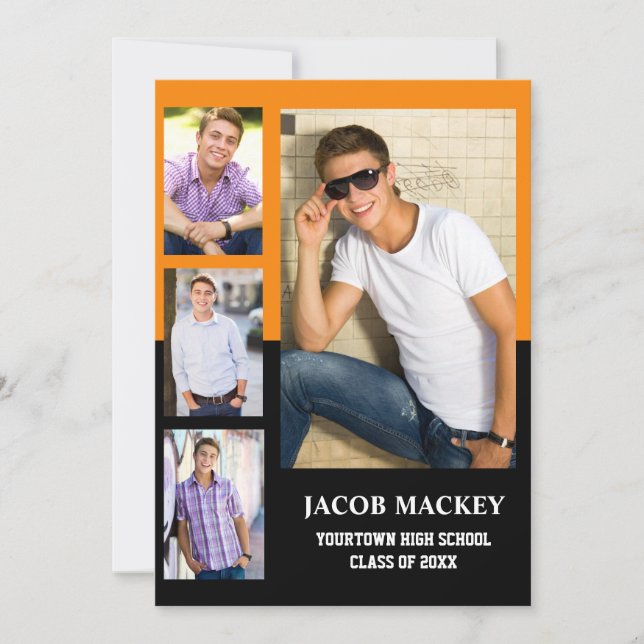 Anuncio Graduación 4 Naranja de Collage de fotos Negro (Anverso)