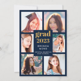 Anuncio Graduación 6 Collage de fotos Guión blanco dorado