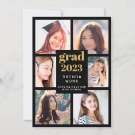 Anuncio Graduación 6 Collage de fotos Guión blanco dorado