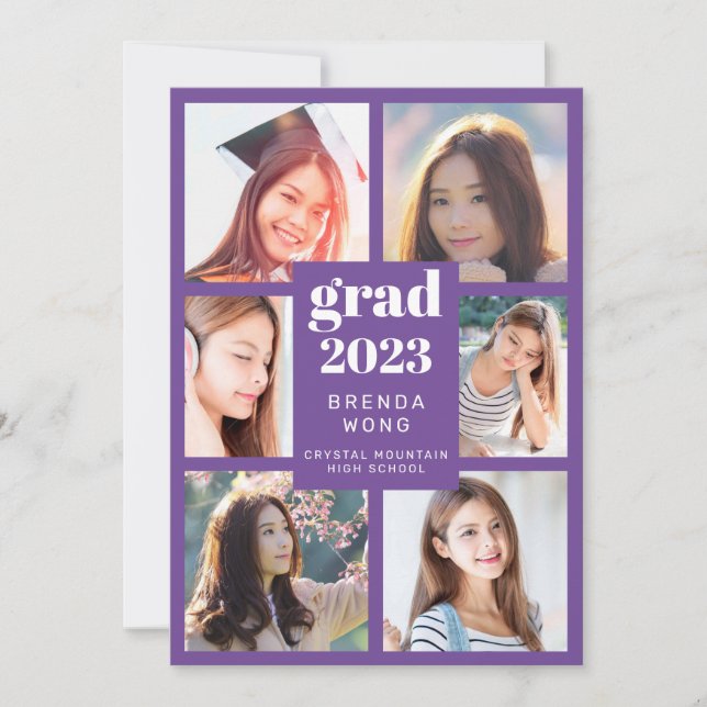 Anuncio Graduación 6 Collage de fotos Guión blanco morado (Anverso)
