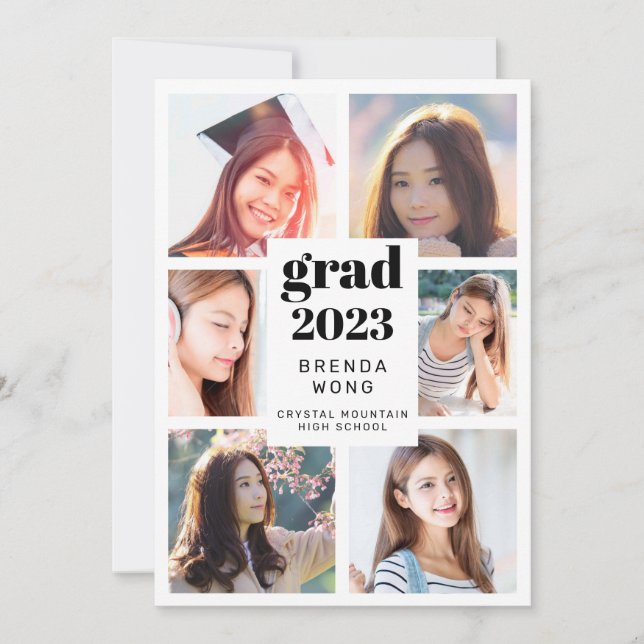 Anuncio Graduación 6 Collage de fotos Guión negro Blanco (Anverso)