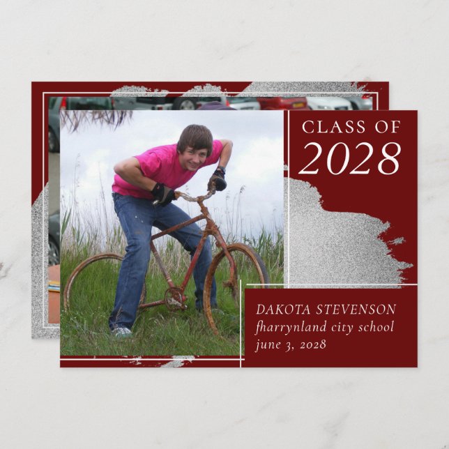 Anuncio Graduación artística | Oscuro Rojo Silver Smudge 2 (Anverso / Reverso)