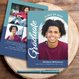 Anuncio Graduación Azul 4 Foto Guión Arco negrita Moderno