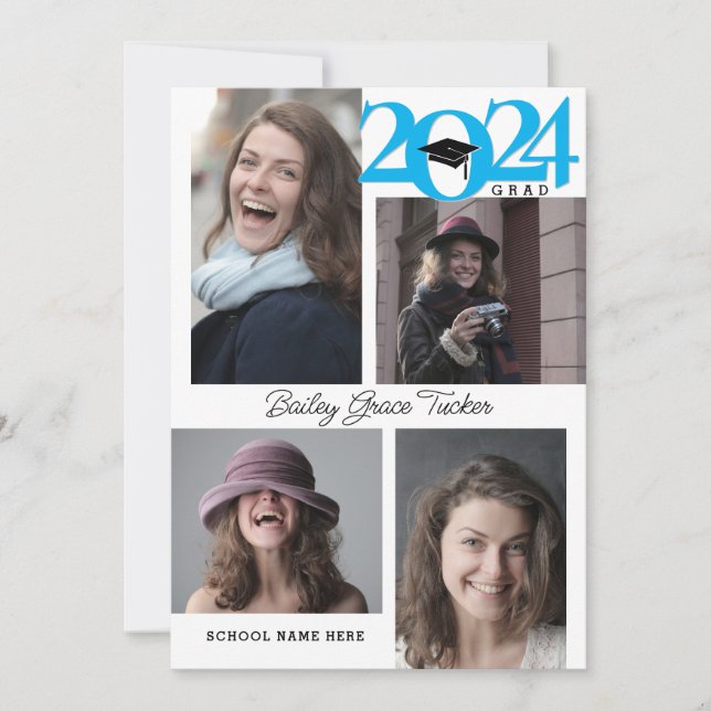 Anuncio Graduación azul de 5 Collages de fotos GRAD 2024 (Anverso)