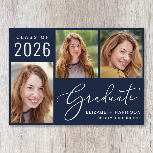 Anuncio Graduación azul de guión gráfico moderno (Cherish the milestone: share your graduate's achievement with a custom photo graduation announcement)