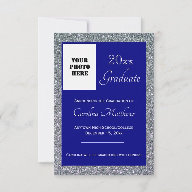 Anuncio Graduación Azul de la Marina Espumosa Plata (Anverso)
