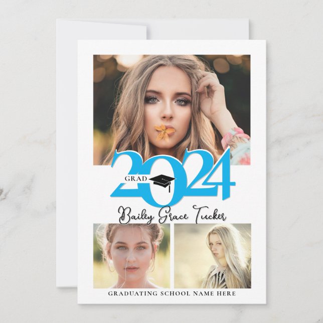 Anuncio Graduación azul negrita de 3 Collages de fotos en  (Anverso)