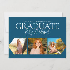 Anuncio Graduación azul simple Minimalista de 3 Collages d