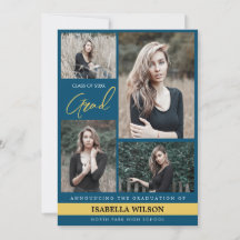 Graduación azul simple y moderna de 4 Collages de 