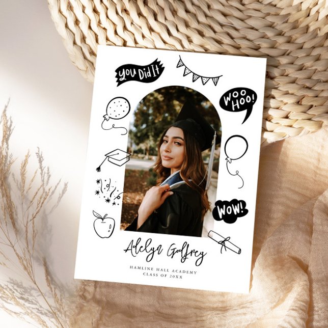 Anuncio Graduación blanca de foto moderna de Doodle (Subido por el creador)
