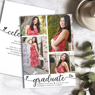 Anuncio Graduación Blanco Negro 4 Corazones Caligrafía Fot