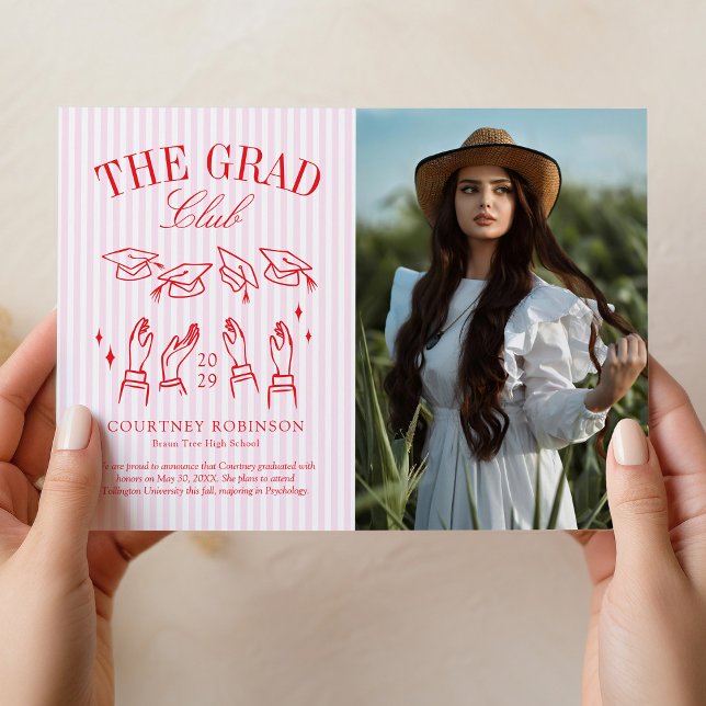 Anuncio Graduación con Foto Moderna de Rayas Rosadas y Bla (Subido por el creador)