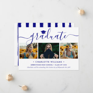 Anuncio Graduación con guión de collage de foto azul moder
