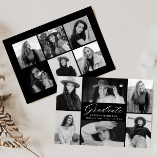 Anuncio Graduación de 12 Collages de fotos en blanco y neg