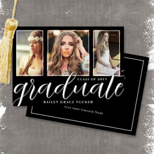 Anuncio Graduación de 3 fotografías en alfabeto negro y bl