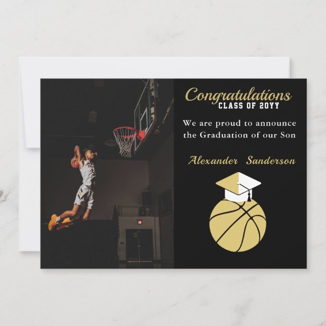 Anuncio Graduación de baloncesto negro y oro (Anverso)