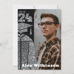 Anuncio Graduación de bata de Purpurina de plata moderna G