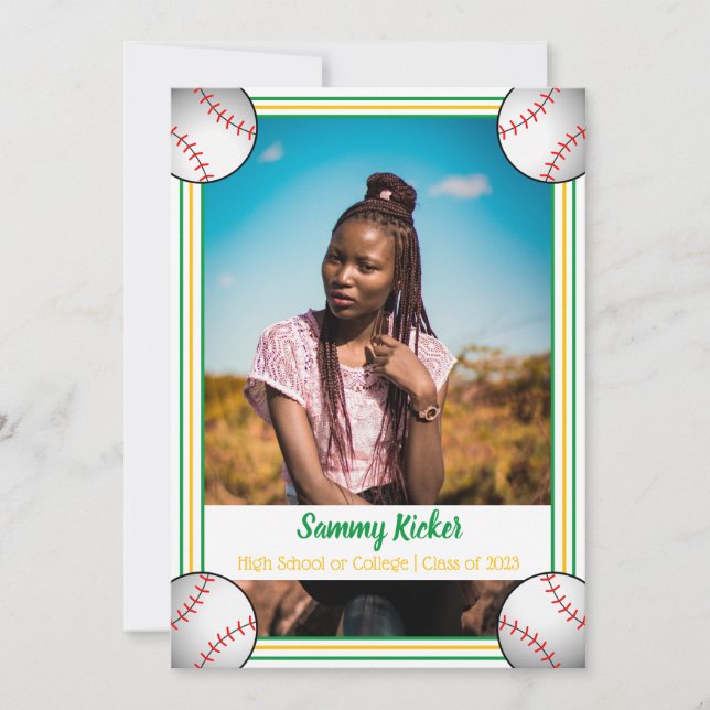 Anuncio Graduación de Béisbol Verde y Oro (Anverso)