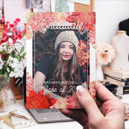 Anuncio Graduación de Boho Floral de color Rojo Coral