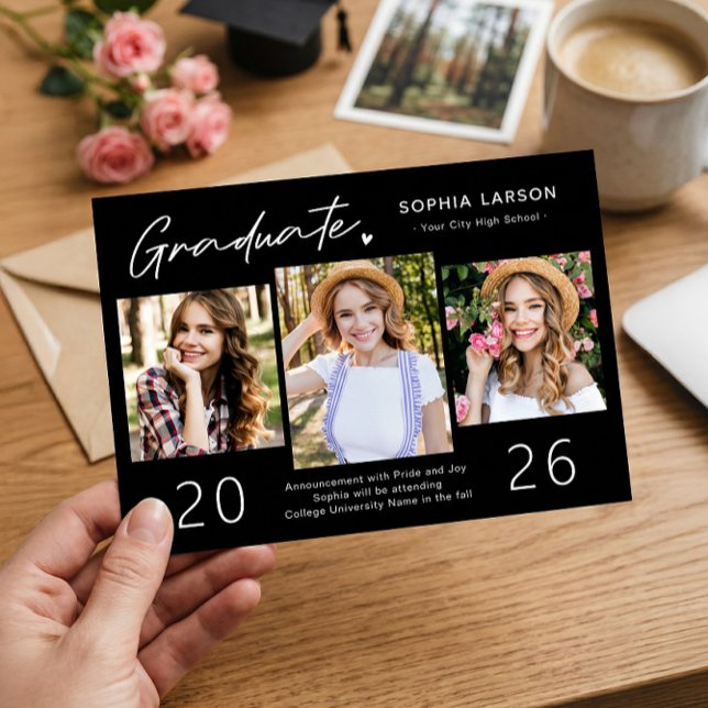 Anuncio Graduación de Colaje de 3 Fotos en Blanco y Negro  (Subido por el creador)