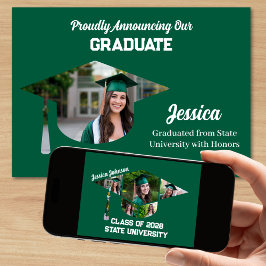Anuncio Graduación de Collage de fotos de Graduado Verde Ú