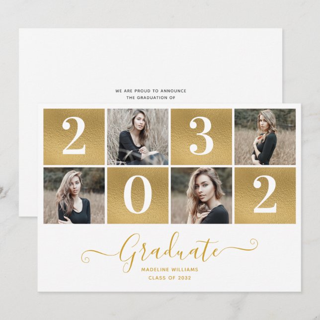 Anuncio Graduación de Collage de fotos de guiones modernos (Anverso / Reverso)