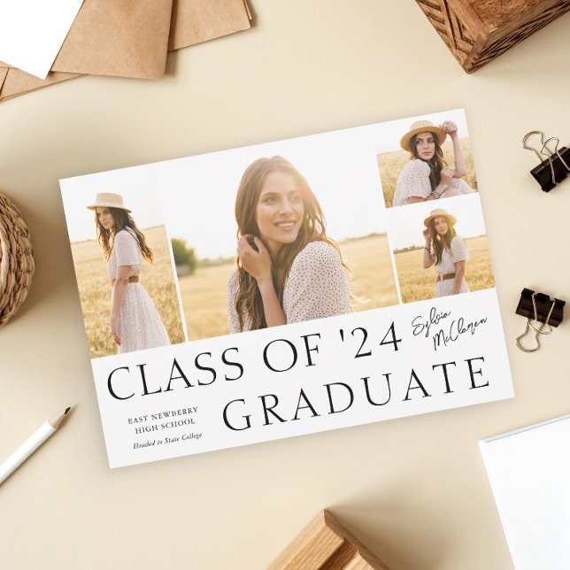 Anuncio Graduación de Collage de fotos de tipo simple (Simple type photo collage graduation announcement party invitation.)