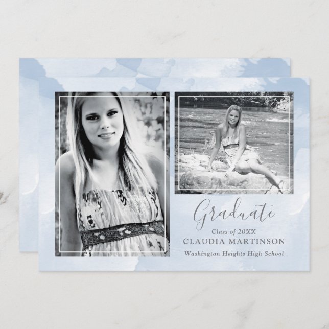Anuncio Graduación de dos fotos en azul moderno (Anverso / Reverso)