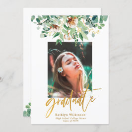 Anuncio Graduación de Eucalyptus Floral Elegant Gold Scrip
