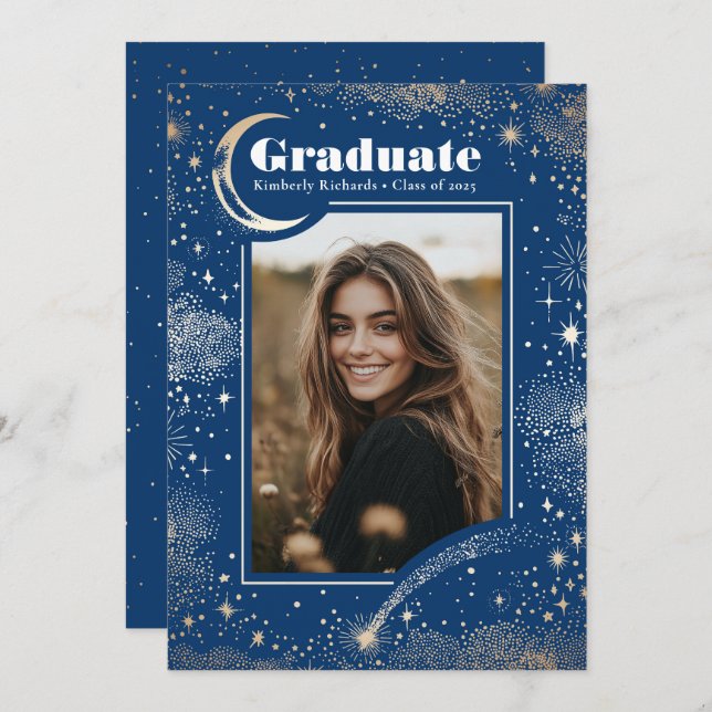 Anuncio Graduación de foto de grado celestial azul moderno (Anverso / Reverso)