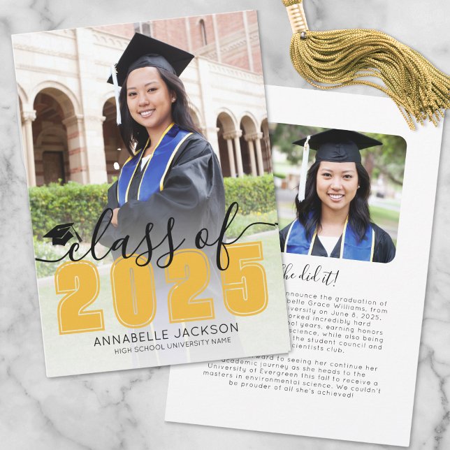 Anuncio Graduación de foto de grado simple de escritura de (Simple Gold Script Graduate Photo Graduation Announcement)