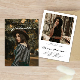 Anuncio Graduación de foto de guión de graduado blanco del