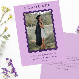 Anuncio Graduación de foto de ondas retro moradas y lilac