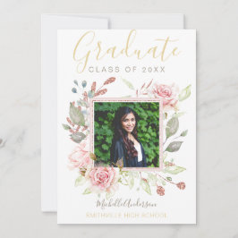 Anuncio Graduación de foto de oro color floral rosa rosa r