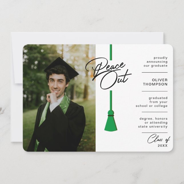 Anuncio Graduación de foto de Peace Out Green Tassel Covid (Anverso)
