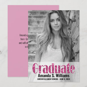 Anuncio Graduación de foto de Purpurina Girly Pink