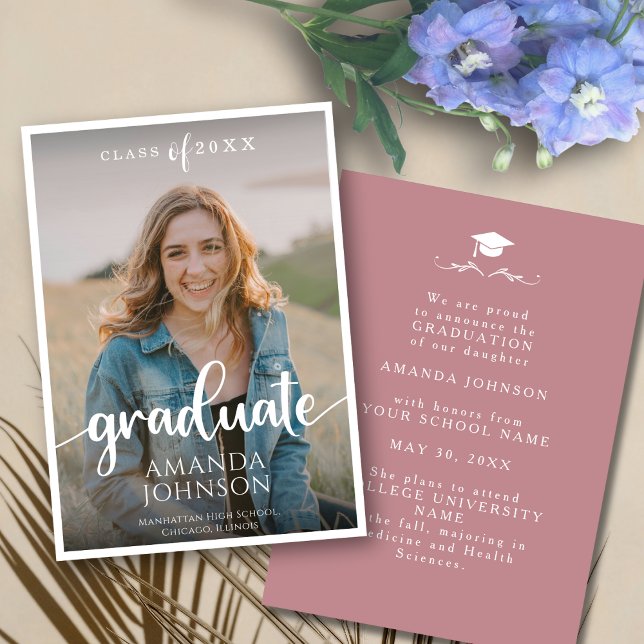 Anuncio Graduación de foto rosa muda de graduado de guión (Subido por el creador)