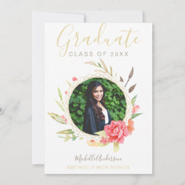 Anuncio Graduación de fotografía acuarela floral de oro