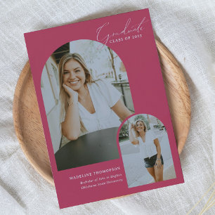 Anuncio Graduación de fotografía de arco magenta con guión