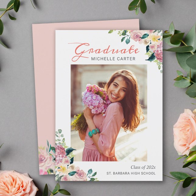 Anuncio Graduación de fotografía de Chica de acuarela flor (Subido por el creador)
