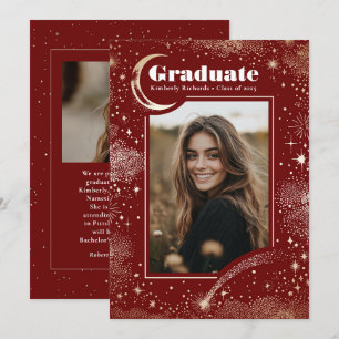 Anuncio Graduación de fotografía de graduado de color rojo
