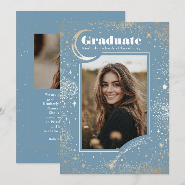 Anuncio Graduación de fotografía de graduado moderno Celes (Anverso / Reverso)