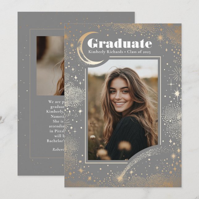 Anuncio Graduación de fotografía de graduado moderno Celes (Anverso / Reverso)