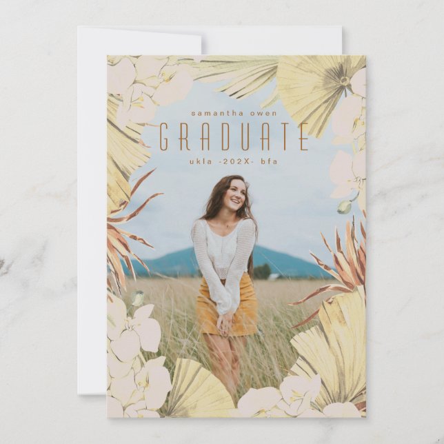 Anuncio Graduación de fotografía de terracota Boho Pampas  (Anverso)