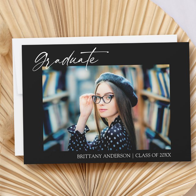 Anuncio Graduación de fotografía de tinta de caligrafía mo (Customize to add text or more photos to back of card.)