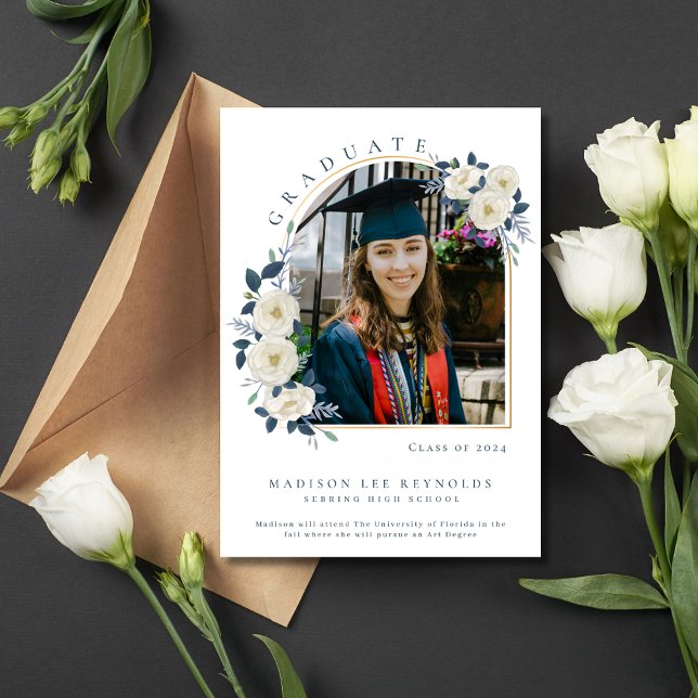 Anuncio Graduación de fotografía floral de secundaria (High School Floral Photo Graduation Invitation)