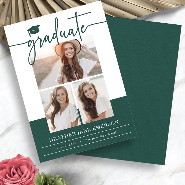 Anuncio Graduación de fotografía verde moderna (Green Modern Photo Graduation Announcement by Painted Paperie
)
