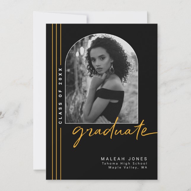 Anuncio Graduación de fotografías en arco elegante de oro  (Anverso)