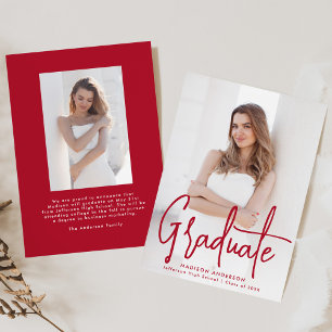 Anuncio Graduación de fotografías manuscrita en rojo Scrip