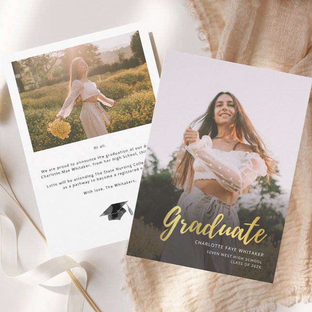 Anuncio Graduación de fotos de graduados de escritura mode (Modern Script Graduate Photo Graduation Announcement)